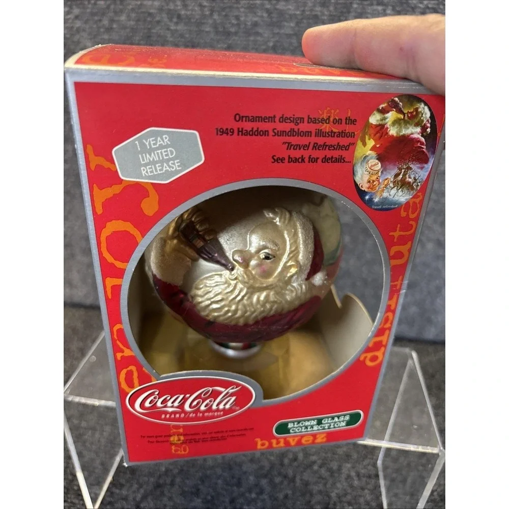 Coca-Cola~Blown Glass Christmas Ornament~Travel Refreshed~4